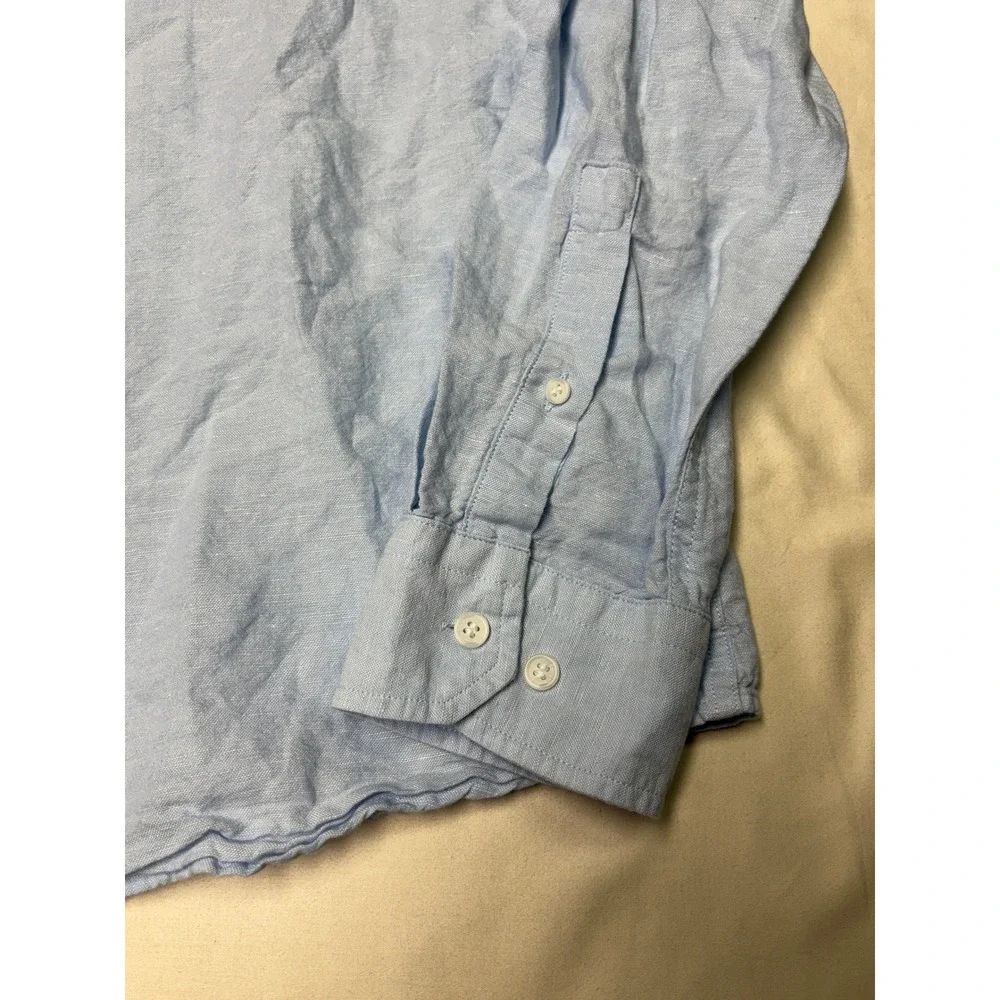 Banana Republic Mens Slim Linen-Blend Button Down Shirt Light Blue Medium M